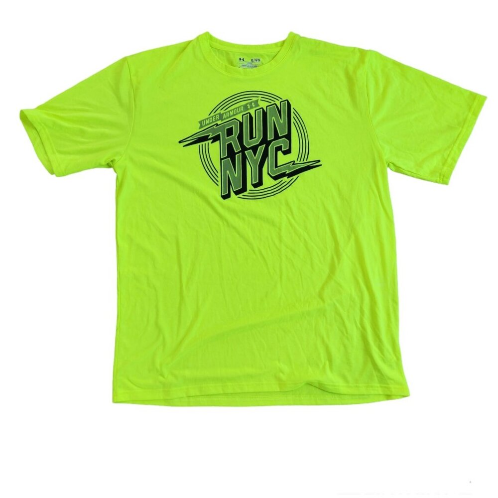 Under Armour RUN NYC T-Shirt Heatgear Fitted XL Short Sleeve Running Yellow NWOT